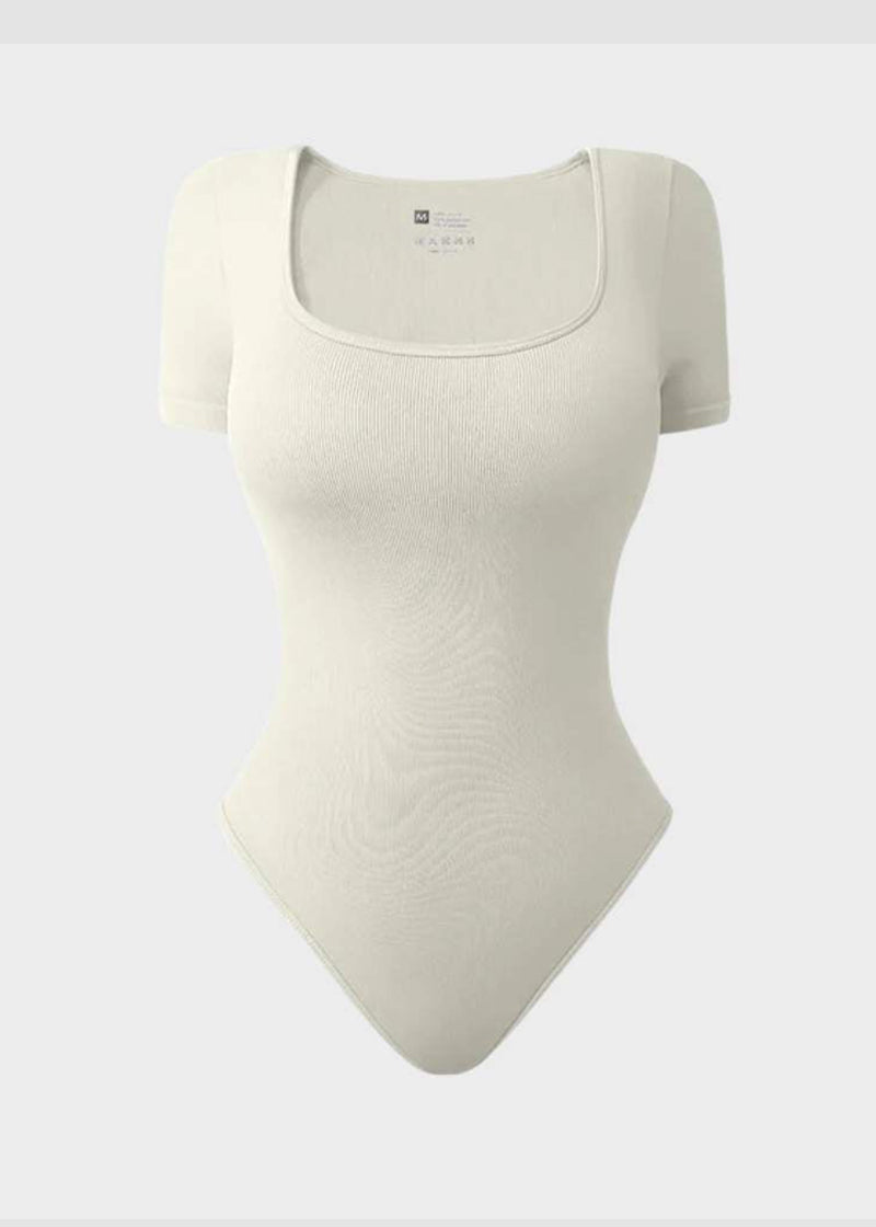 Sexy Ribbed Square Neck Thong Bodysuit (2 Pcs)