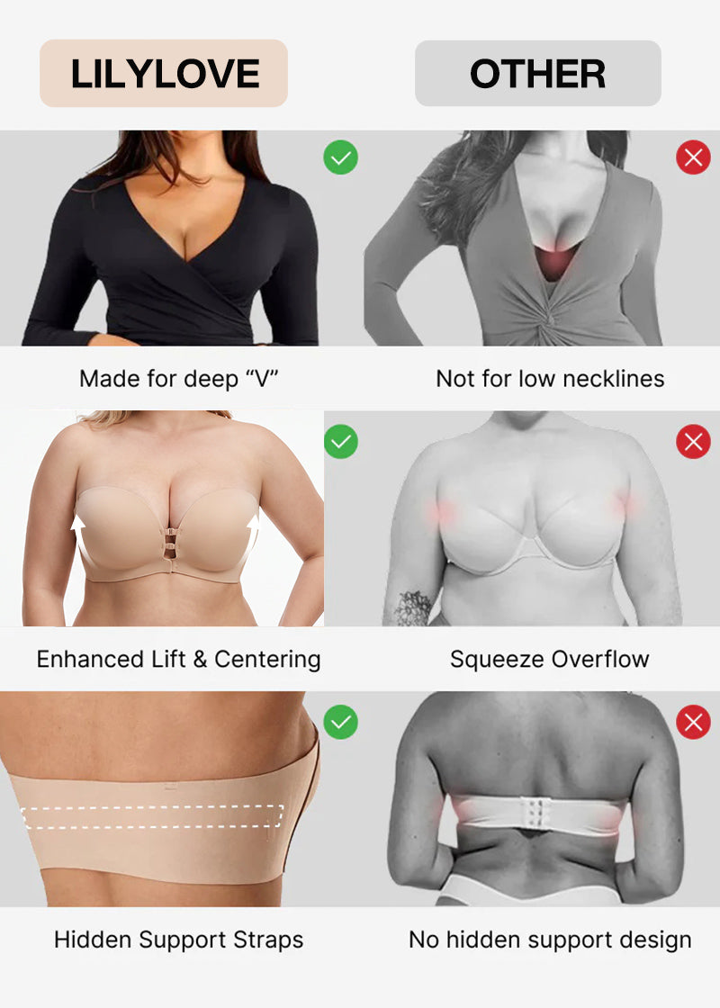 Seamless Strapless Push Up Bra with Front Closure & Removable Straps