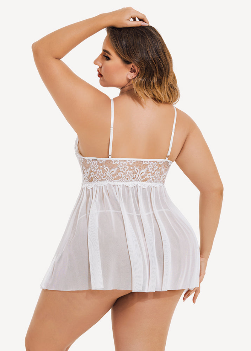 Plus Size Sexy Mesh Babydoll with Side Slit