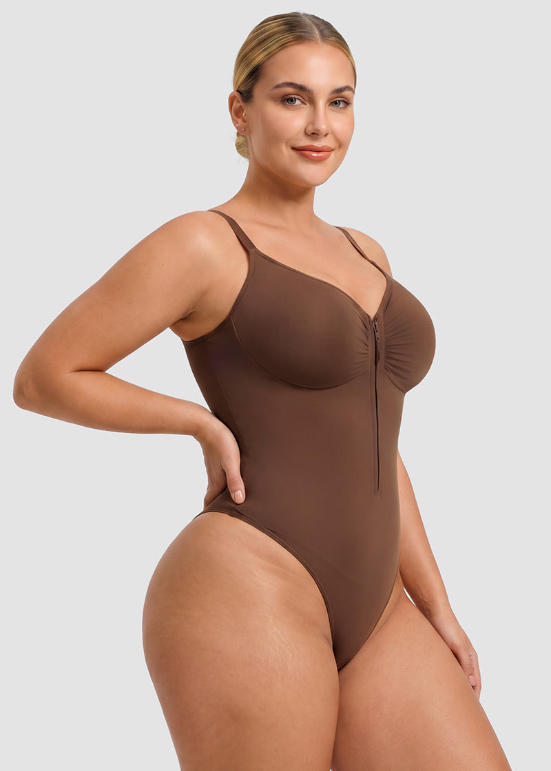 Zip-Front Tummy Control Shapewear Bodysuit