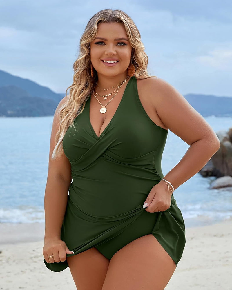 Plus Size Tummy Control Knot Detailed Swimdress