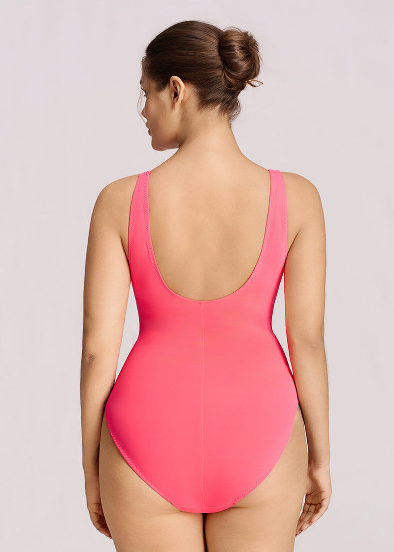 Zip-Front Ruched Wide Strap Shaping Swimsuit