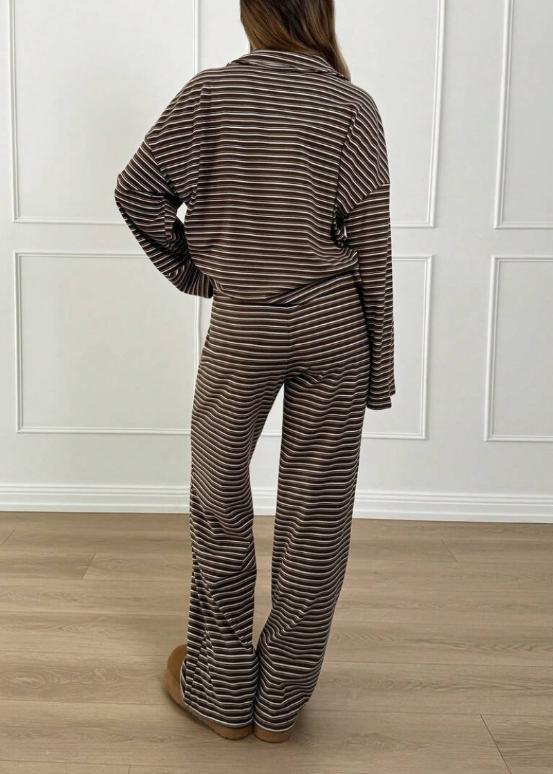 Women’s Striped V-Neck Top & Pants 2-Piece Set