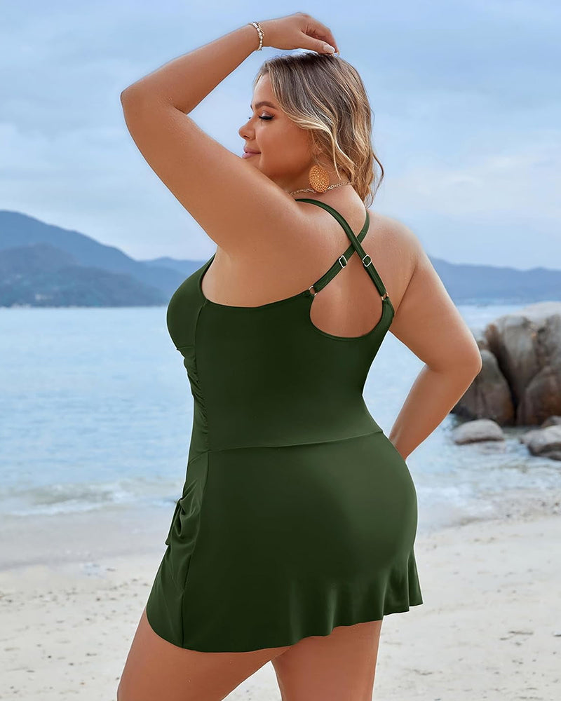Plus Size Tummy Control Knot Detailed Swimdress