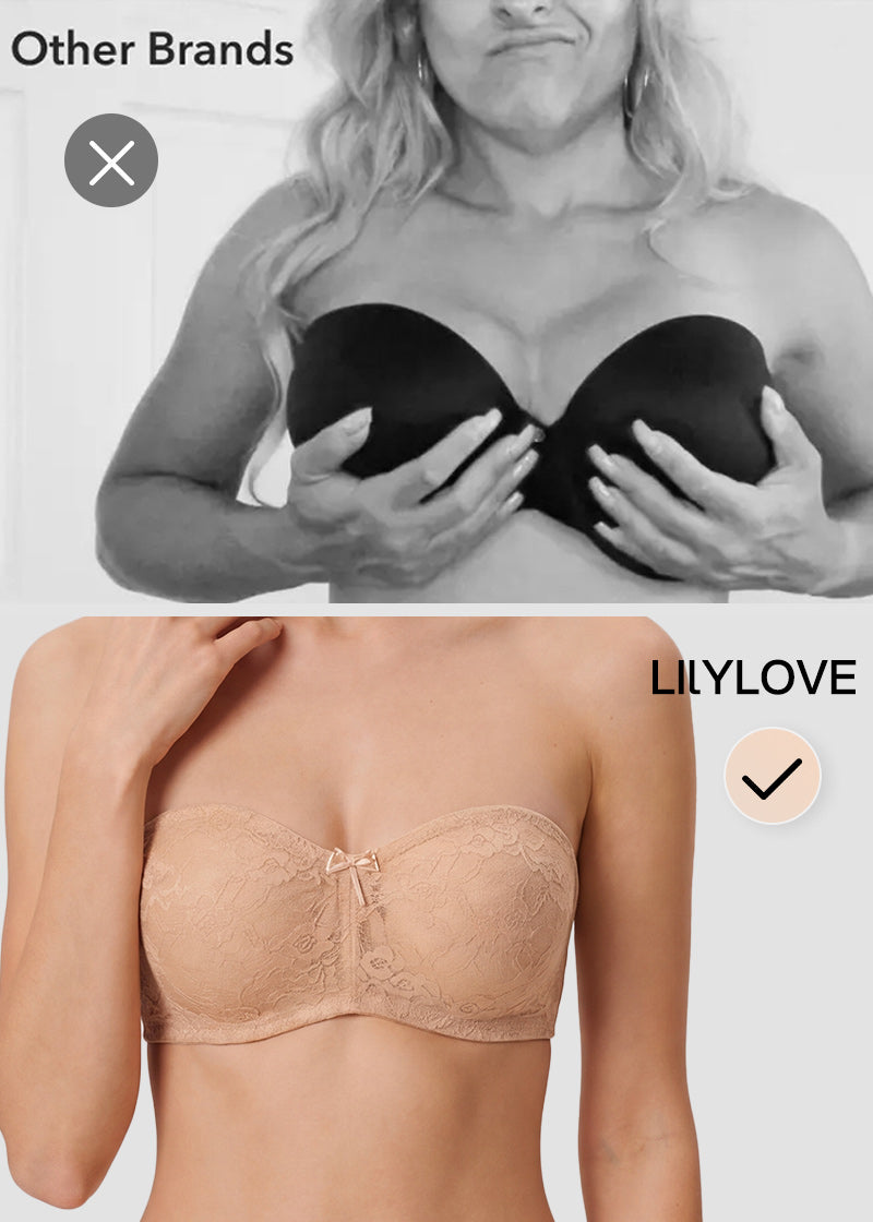 Stay-Put Strapless Lace Push Up Bra