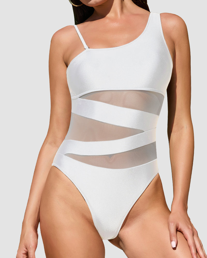 Mesh One Shoulder Slimming One Piece Swimsuit