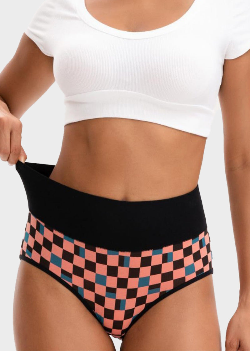 High-Waisted Checkerboard Cotton Briefs (5-Pack)