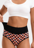 High-Waisted Checkerboard Cotton Briefs (5-Pack)