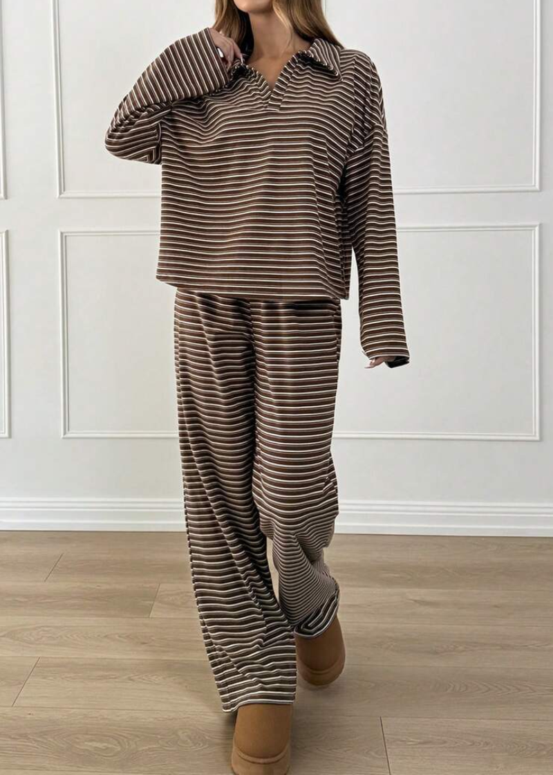 Women’s Striped V-Neck Top & Pants 2-Piece Set