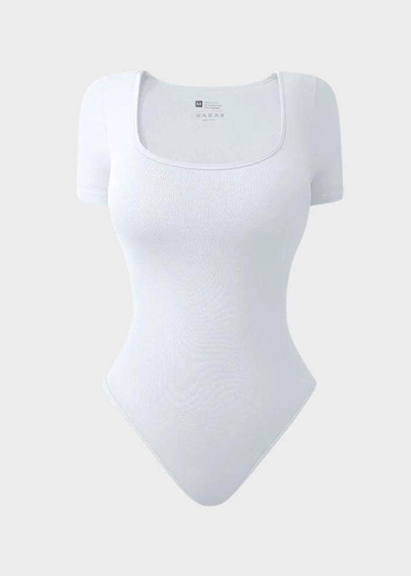 Sexy Ribbed Square Neck Thong Bodysuit (2 Pcs)