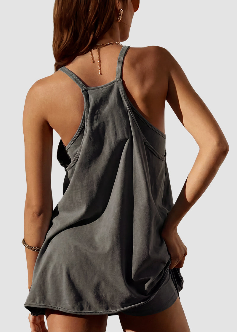 Women's V Neck Tennis Dress with Built-in Shorts & Pockets