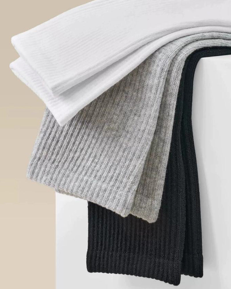 Ribbed Knit Cotton Crew Socks
