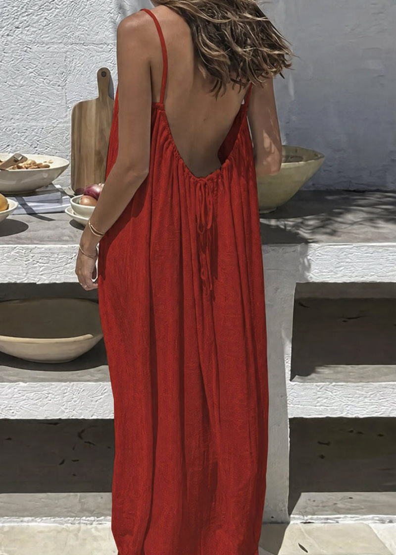 Women's  Solid Color Spaghetti Strap Backless Lace-Up Elegant NightDress