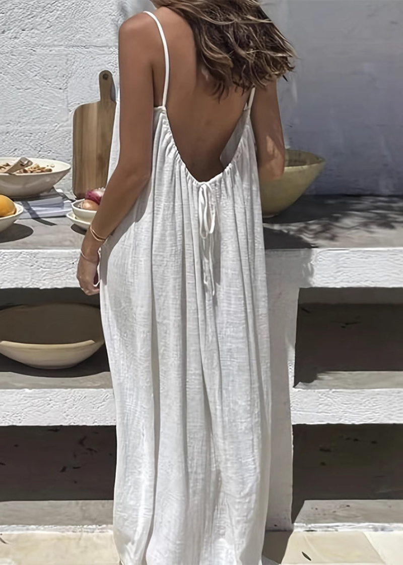 Women's  Solid Color Spaghetti Strap Backless Lace-Up Elegant NightDress