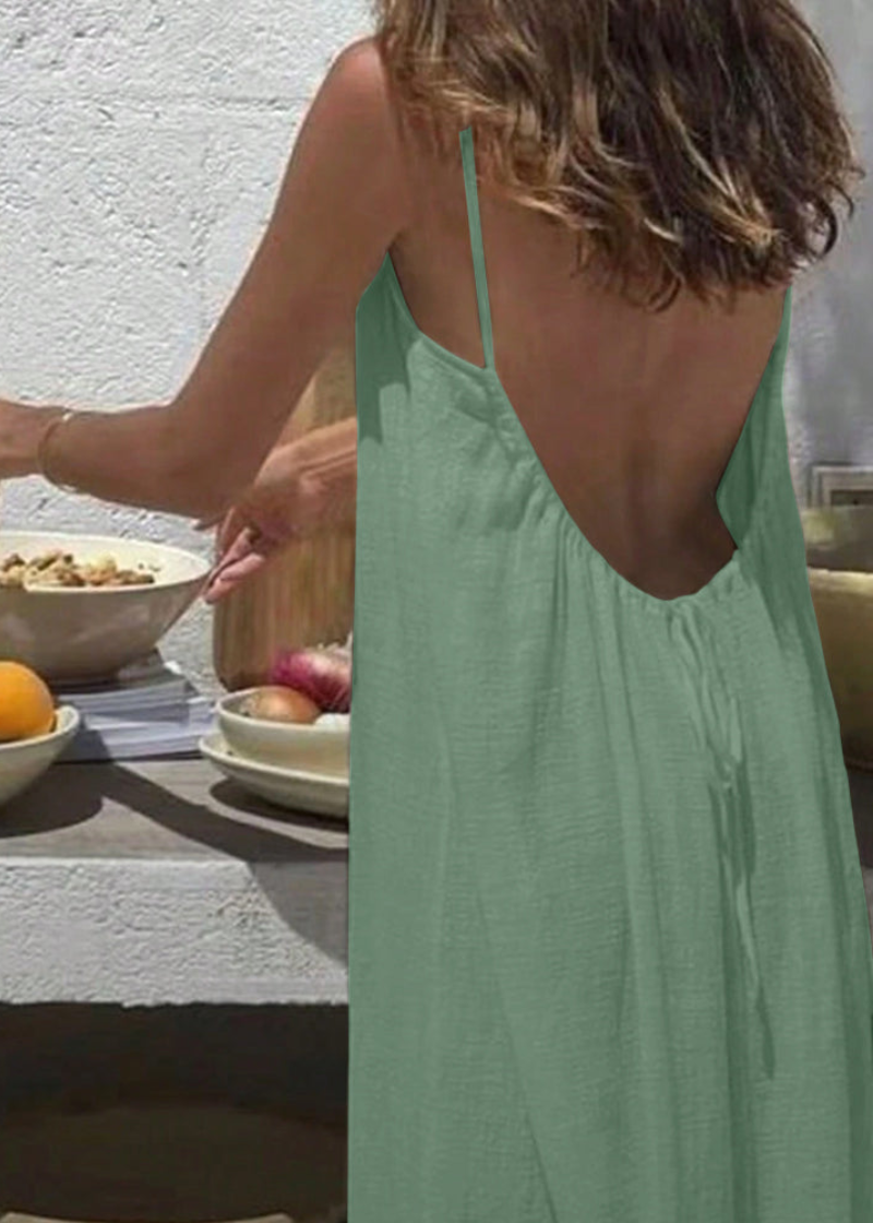 Women's  Solid Color Spaghetti Strap Backless Lace-Up Elegant NightDress