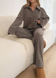 Women’s Striped V-Neck Top & Pants 2-Piece Set