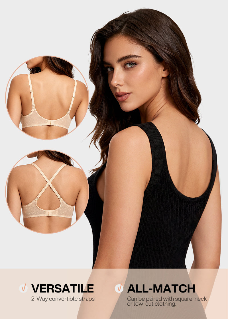 Lace Underwire Unlined Sheer Demi Balconette Bra