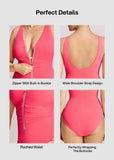 Zip-Front Ruched Wide Strap Shaping Swimsuit