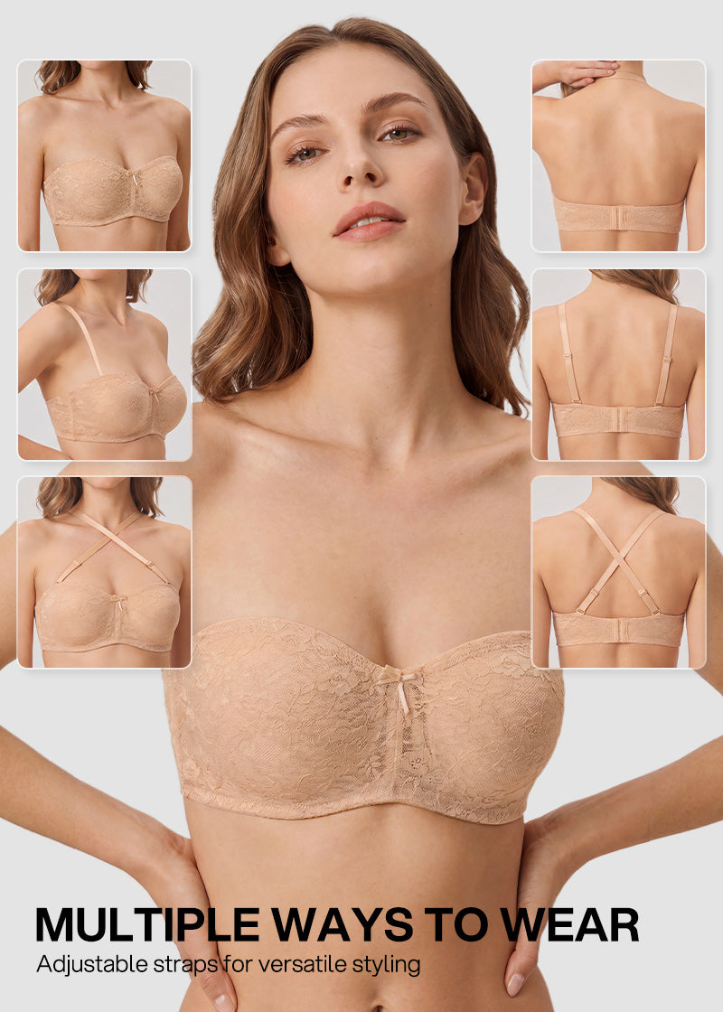 Stay-Put Strapless Lace Push Up Bra