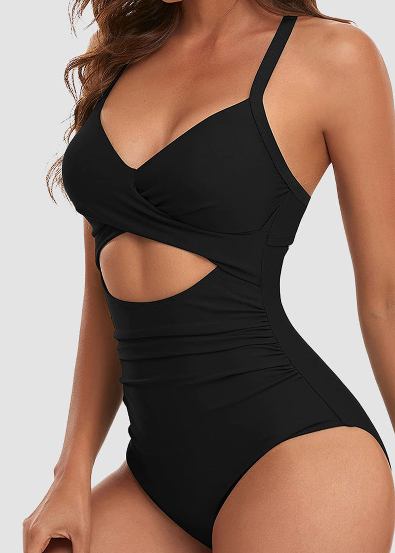 Tummy Control Cut Out Back Tie One Piece Swimsuit