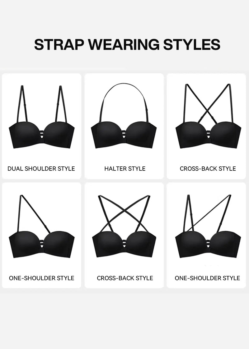 Seamless Strapless Push Up Bra with Front Closure & Removable Straps