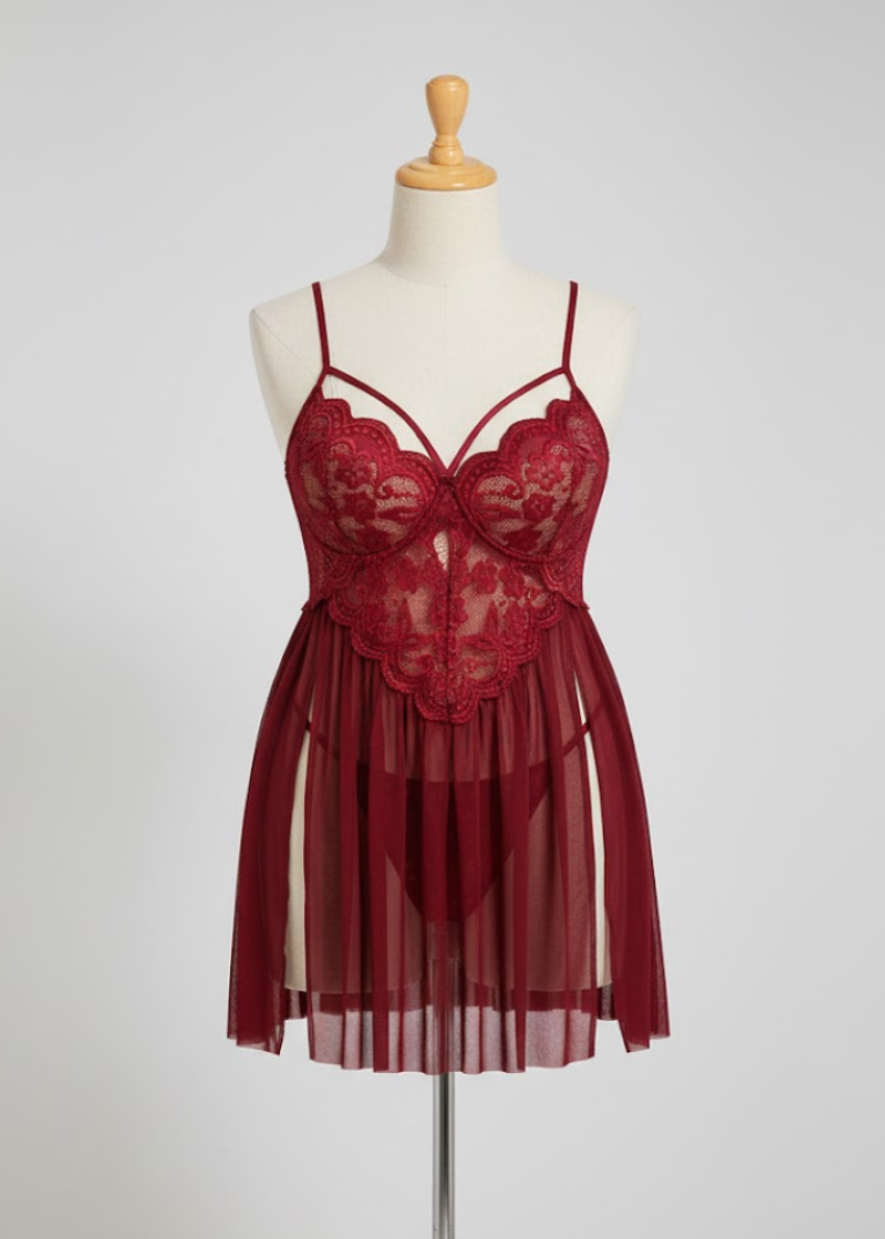 Plus Size Sexy Mesh Babydoll with Side Slit