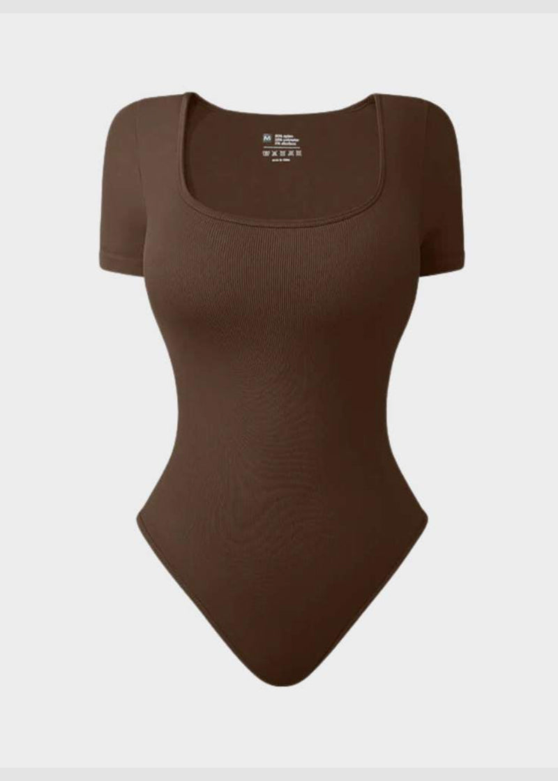 Sexy Ribbed Square Neck Thong Bodysuit (2 Pcs)