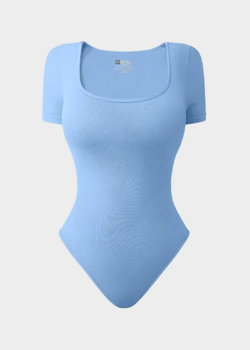 Sexy Ribbed Square Neck Thong Bodysuit (2 Pcs)