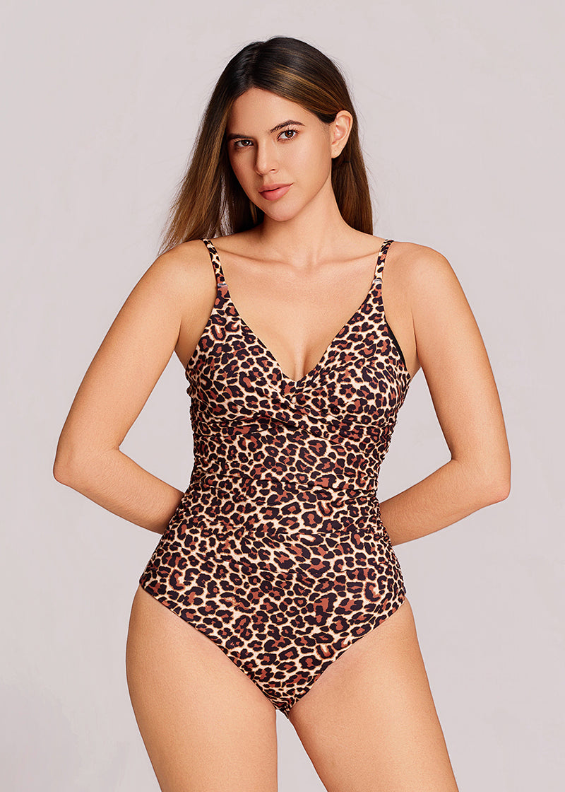 Sculpting Ruched Cross-Front One-Piece Swimsuit