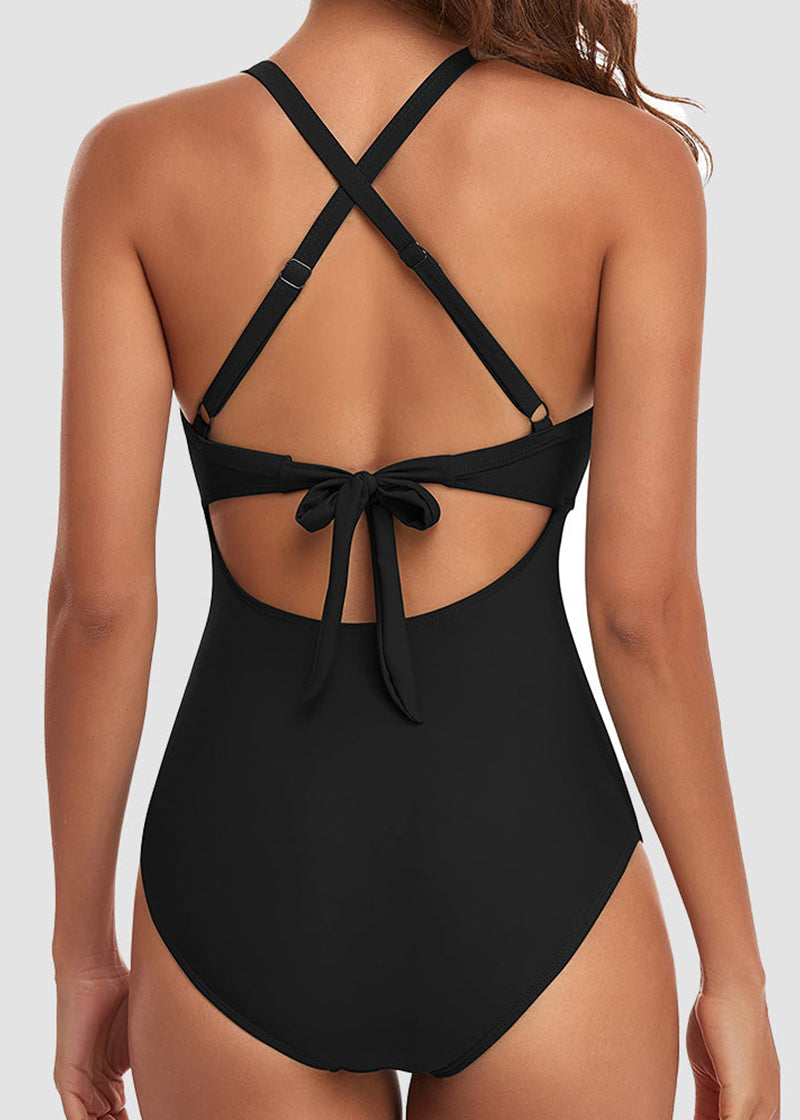 Tummy Control Cut Out Back Tie One Piece Swimsuit