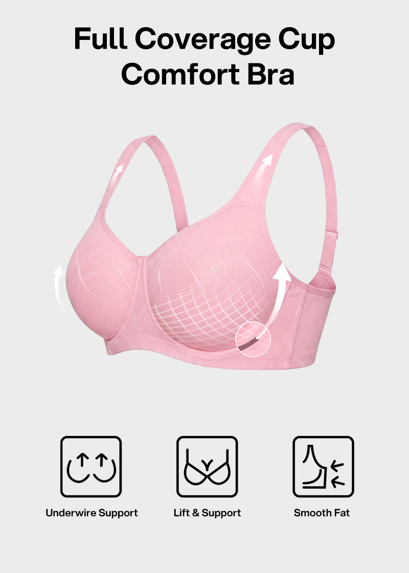 Ultra-Lightweight Full Coverage Cup Jacquard Mesh Comfort Bra