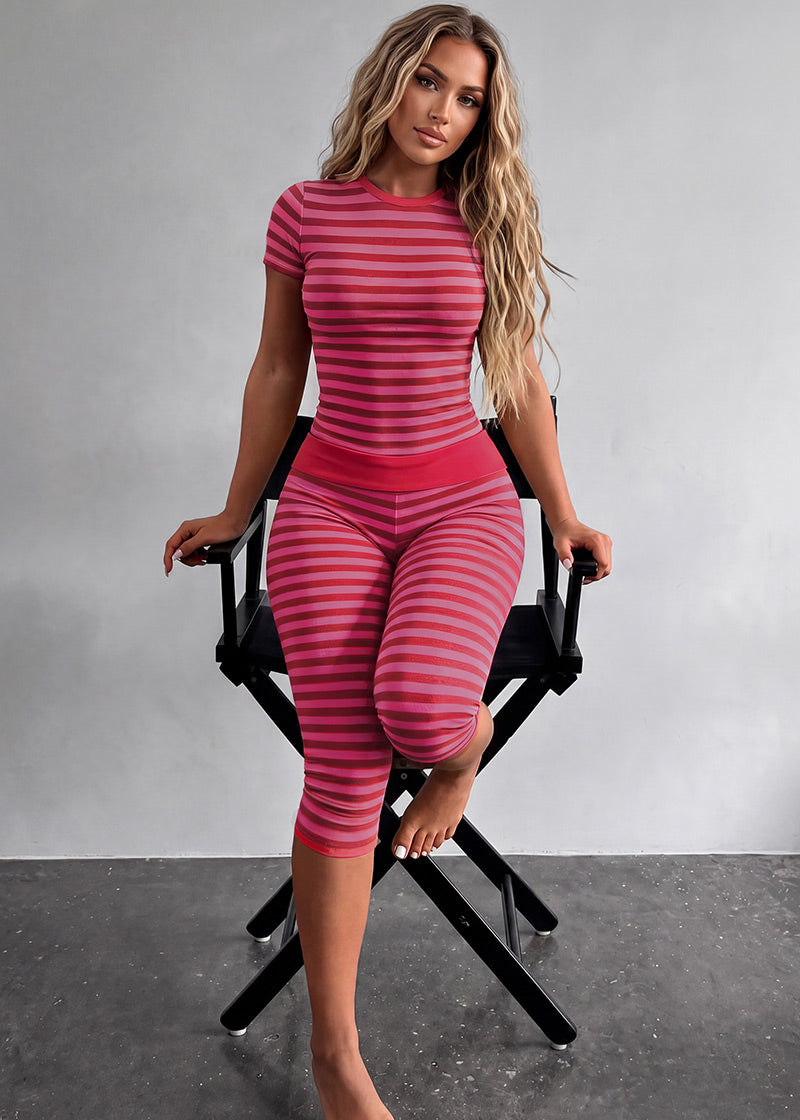 Striped Crop Top & Capri Leggings 2-Piece Set
