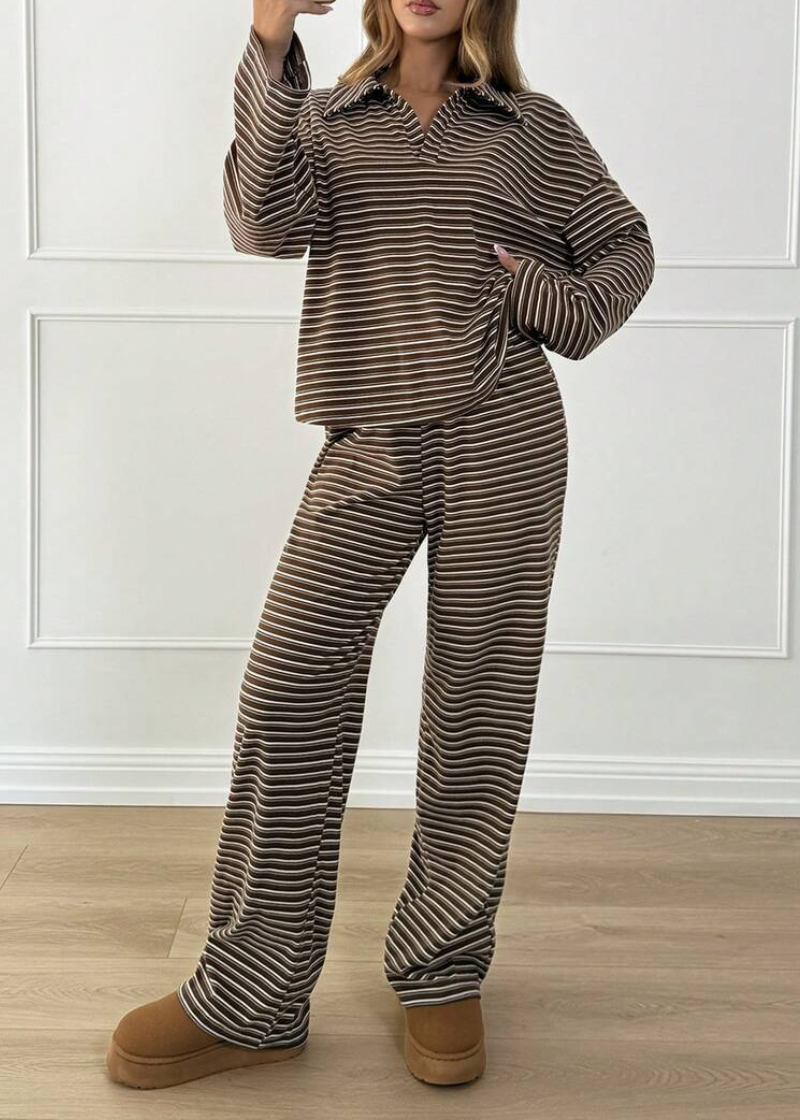 Women’s Striped V-Neck Top & Pants 2-Piece Set