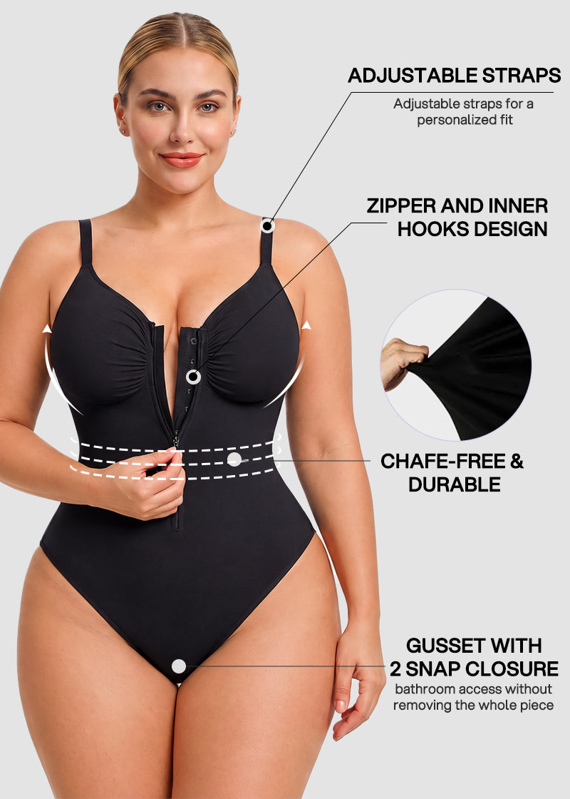 Zip-Front Tummy Control Shapewear Bodysuit