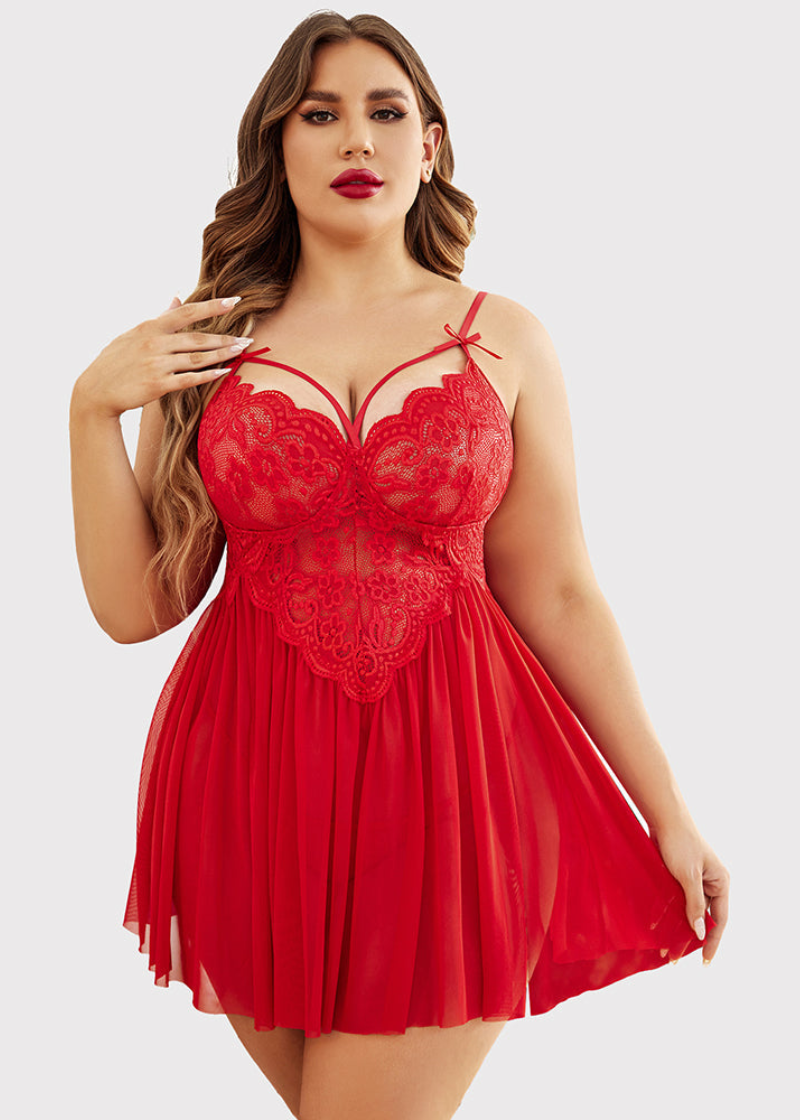 Plus Size Sexy Mesh Babydoll with Side Slit