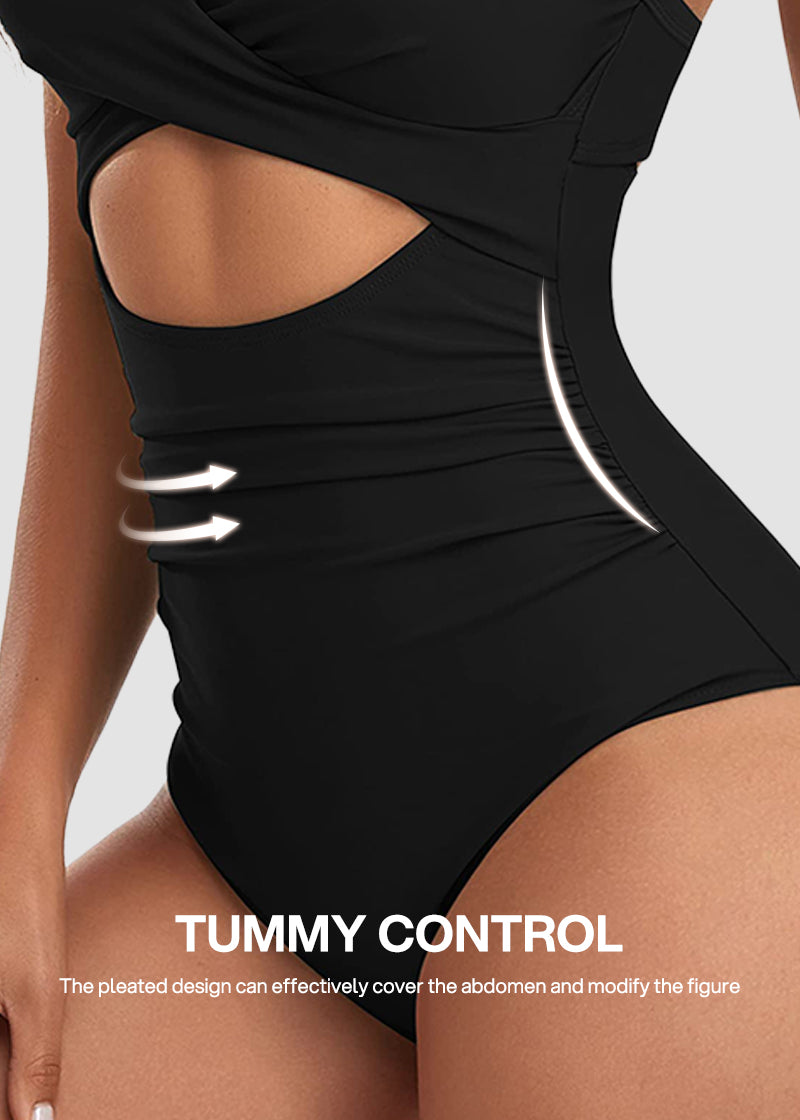 Tummy Control Cut Out Back Tie One Piece Swimsuit