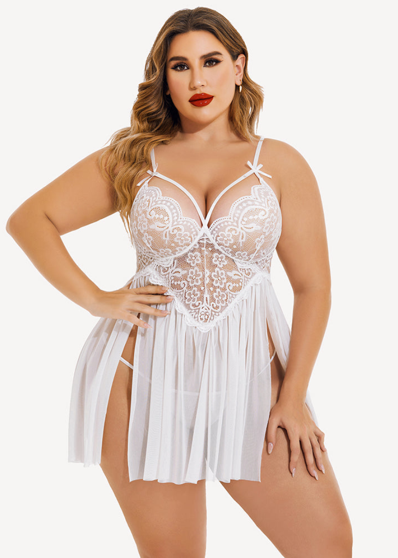 Plus Size Sexy Mesh Babydoll with Side Slit