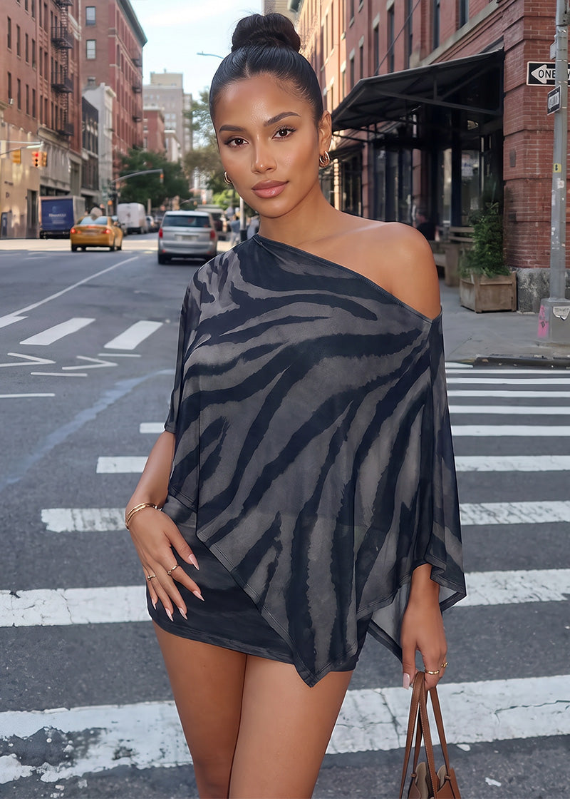 Fashion Animal Print Shawl Top & Mini Skirt Two-Piece Set