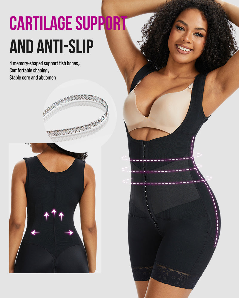 PowerMesh Double-Layer Open Bust Full Body Shaper