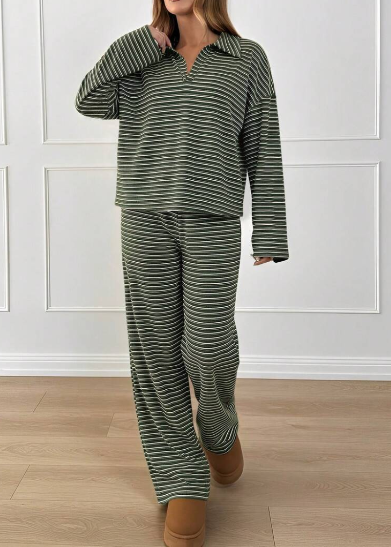 Women’s Striped V-Neck Top & Pants 2-Piece Set