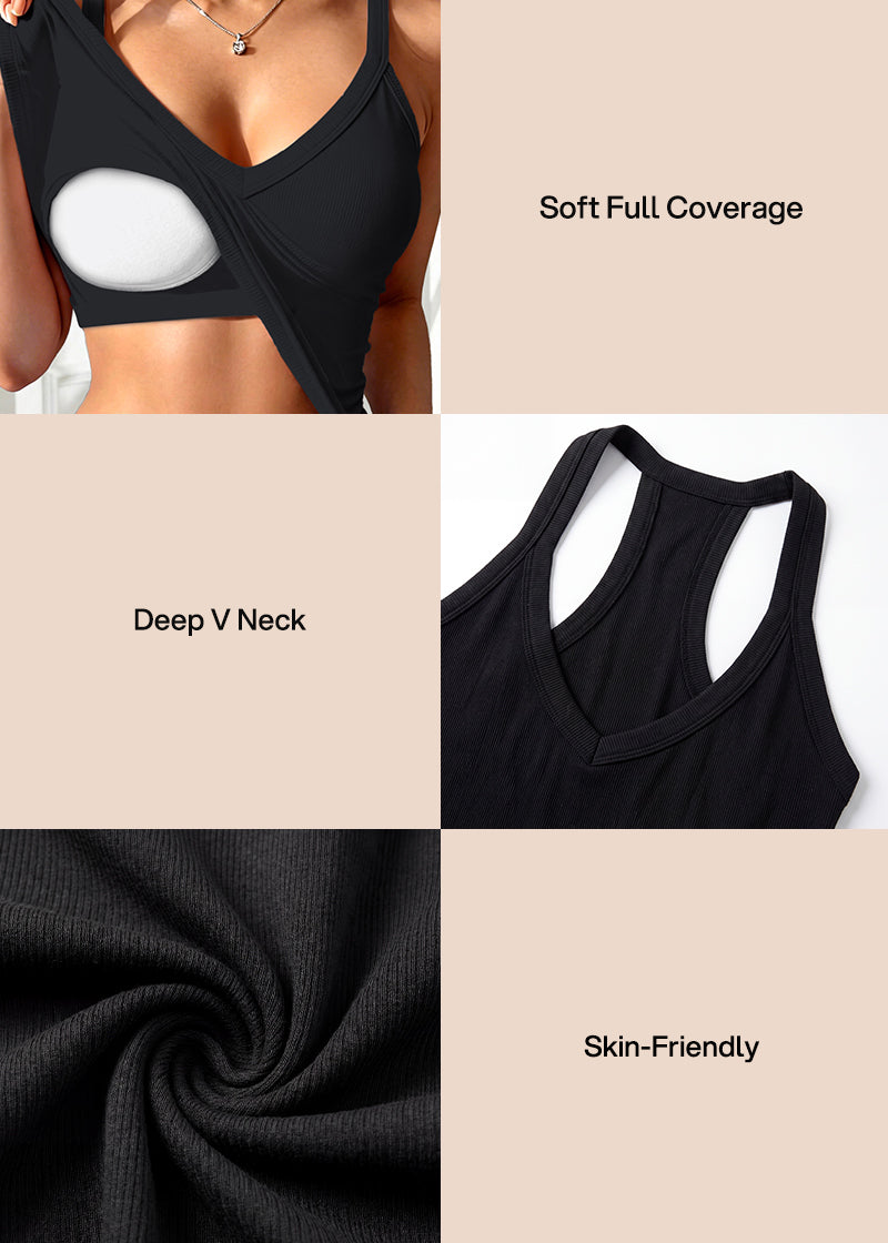 V-Neck Built-In Bra Tank for Everyday Comfort
