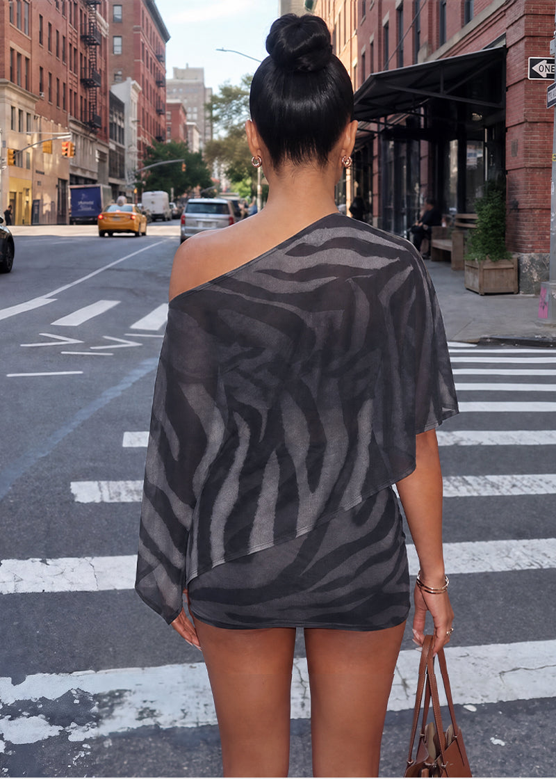 Fashion Animal Print Shawl Top & Mini Skirt Two-Piece Set