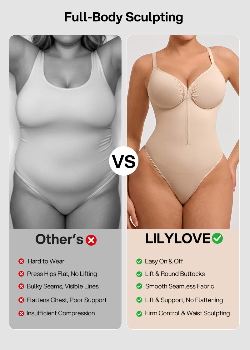 Zip-Front Tummy Control Shapewear Bodysuit