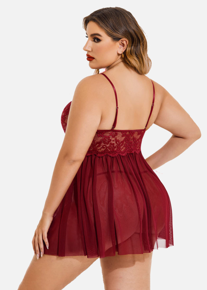Plus Size Sexy Mesh Babydoll with Side Slit