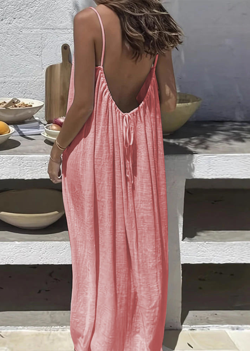 Women's  Solid Color Spaghetti Strap Backless Lace-Up Elegant NightDress