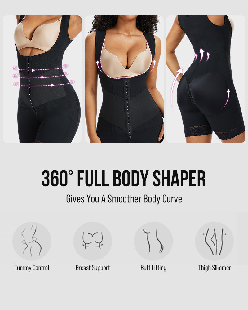 PowerMesh Double-Layer Open Bust Full Body Shaper
