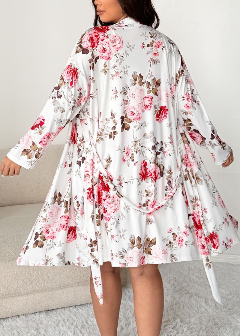 Comfy Floral Print 2-Piece Pajama Set – Robe & Dress