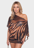 Fashion Animal Print Shawl Top & Mini Skirt Two-Piece Set