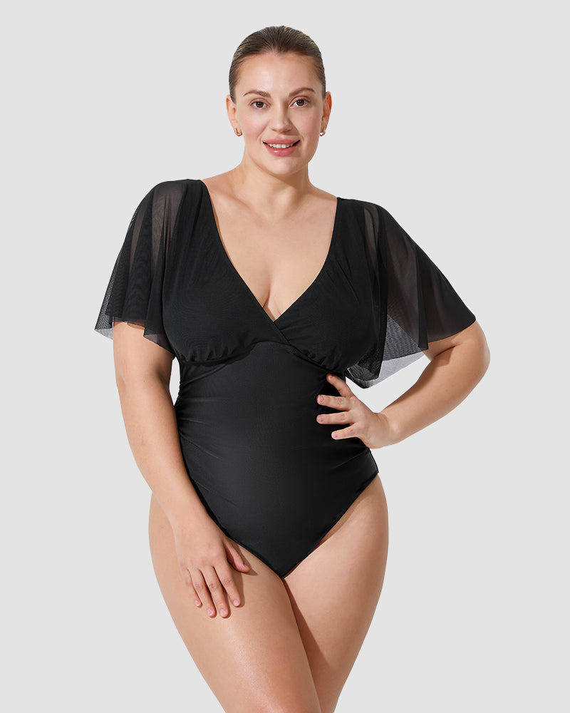 LilyLove® Wireless Mesh Flutter Sleeve One Piece Swimsuit