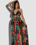 LilyLove® Summer Maxi Dress Floral Print Split Thigh Plus Size Dress